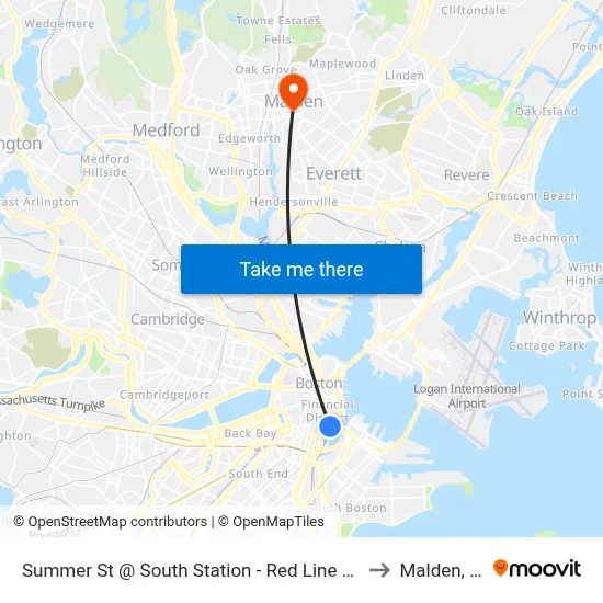 Summer St @ South Station - Red Line Entrance to Malden, MA map
