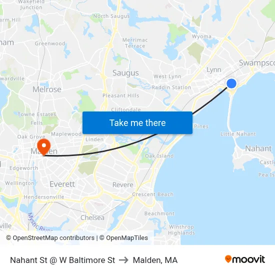 Nahant St @ W Baltimore St to Malden, MA map