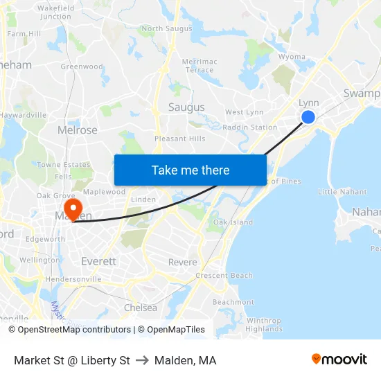 Market St @ Liberty St to Malden, MA map