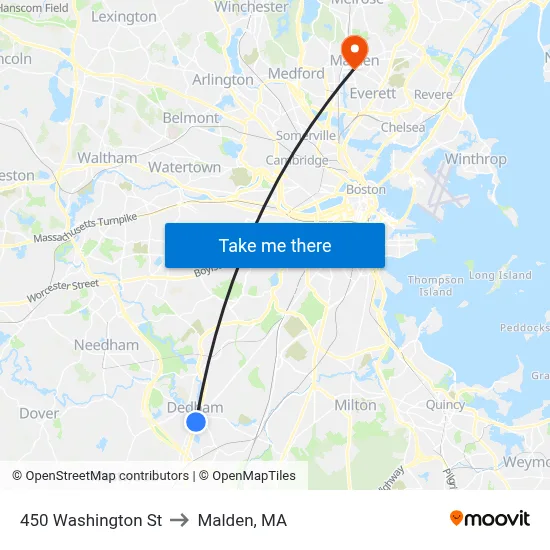 450 Washington St to Malden, MA map