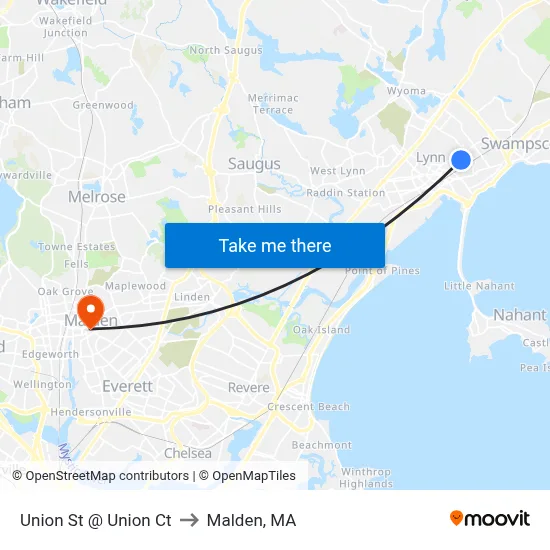 Union St @ Union Ct to Malden, MA map