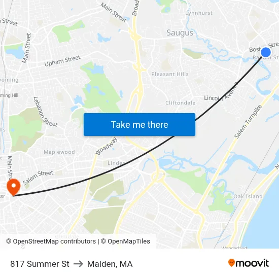 817 Summer St to Malden, MA map