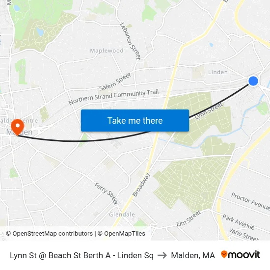Lynn St @ Beach St Berth A - Linden Sq to Malden, MA map