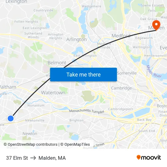 37 Elm St to Malden, MA map