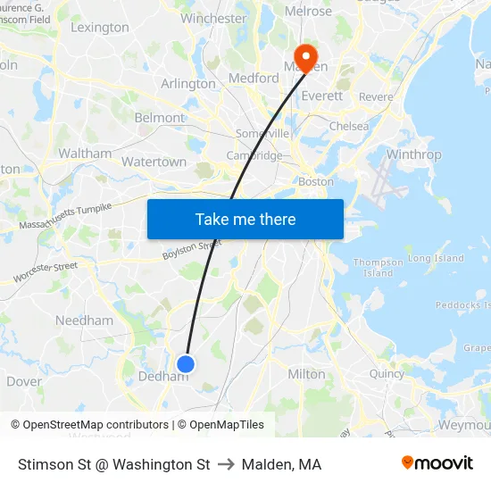 Stimson St @ Washington St to Malden, MA map