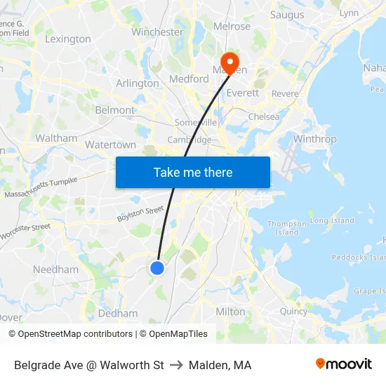 Belgrade Ave @ Walworth St to Malden, MA map