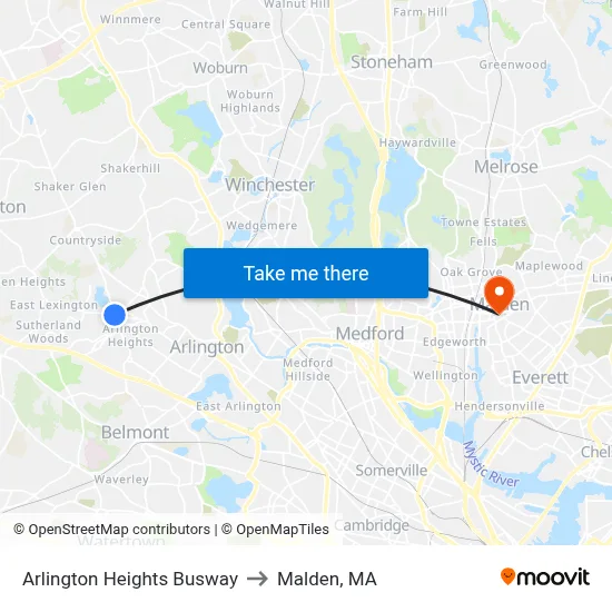 Arlington Heights Busway to Malden, MA map