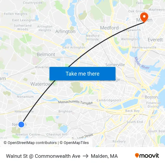 Walnut St @ Commonwealth Ave to Malden, MA map
