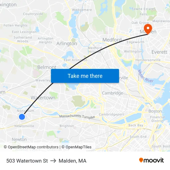 503 Watertown St to Malden, MA map
