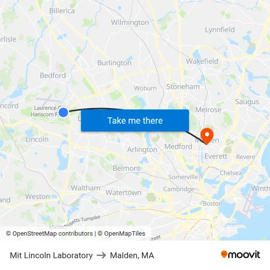 Mit Lincoln Laboratory to Malden, MA map