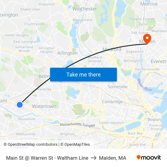 Main St @ Warren St - Waltham Line to Malden, MA map