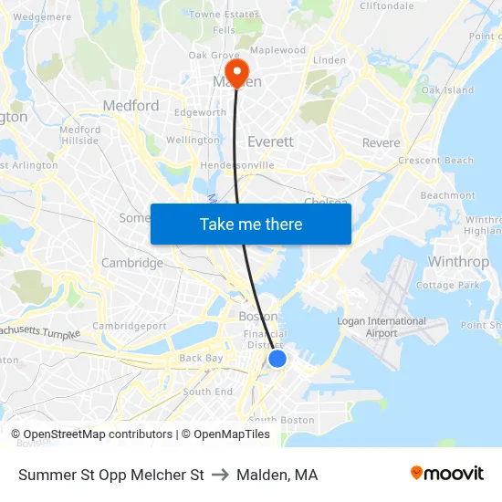 Summer St Opp Melcher St to Malden, MA map