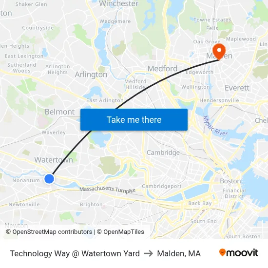 Technology Way @ Watertown Yard to Malden, MA map