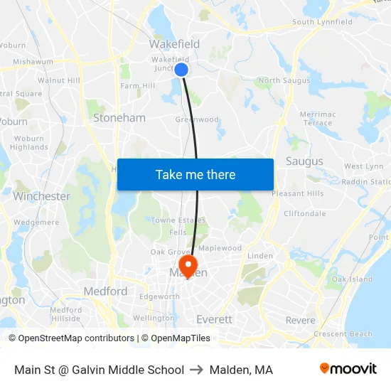 Main St @ Galvin Middle School to Malden, MA map