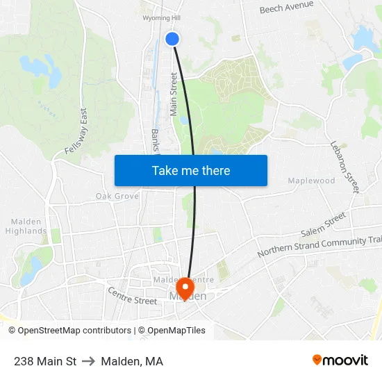 238 Main St to Malden, MA map