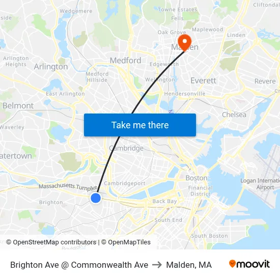 Brighton Ave @ Commonwealth Ave to Malden, MA map