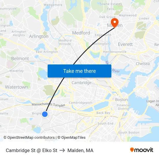 Cambridge St @ Elko St to Malden, MA map
