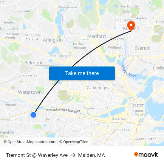 Tremont St @ Waverley Ave to Malden, MA map