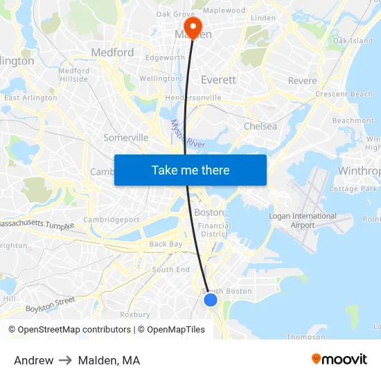 Andrew to Malden, MA map