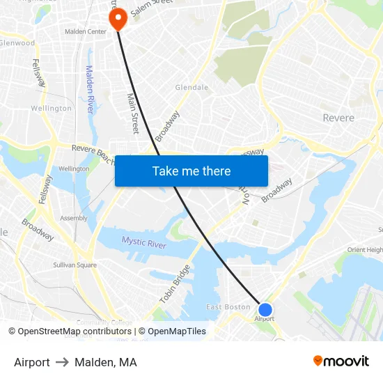 Airport to Malden, MA map