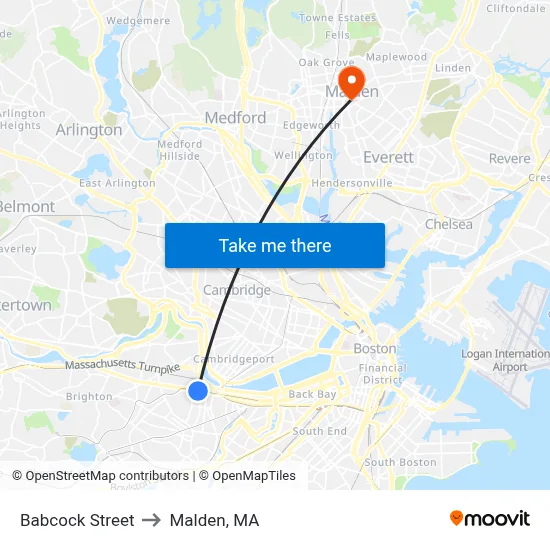 Babcock Street to Malden, MA map