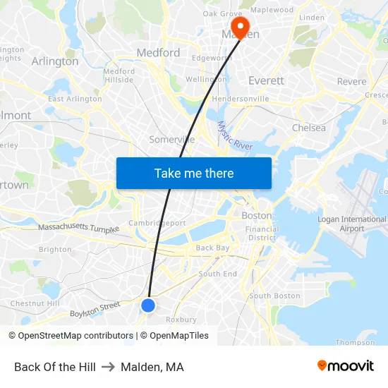 Back Of the Hill to Malden, MA map