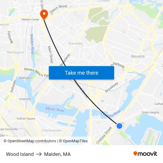 Wood Island to Malden, MA map