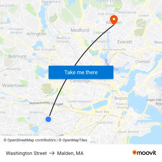 Washington Street to Malden, MA map