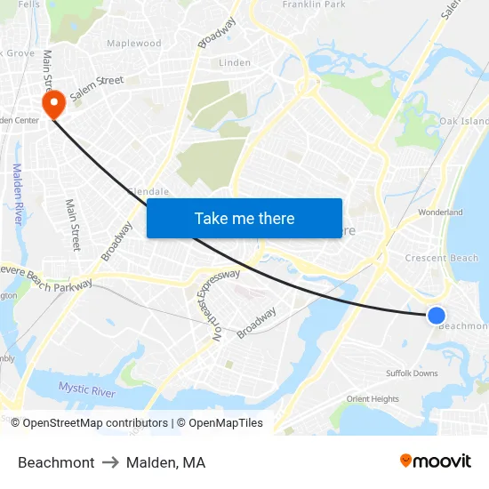 Beachmont to Malden, MA map