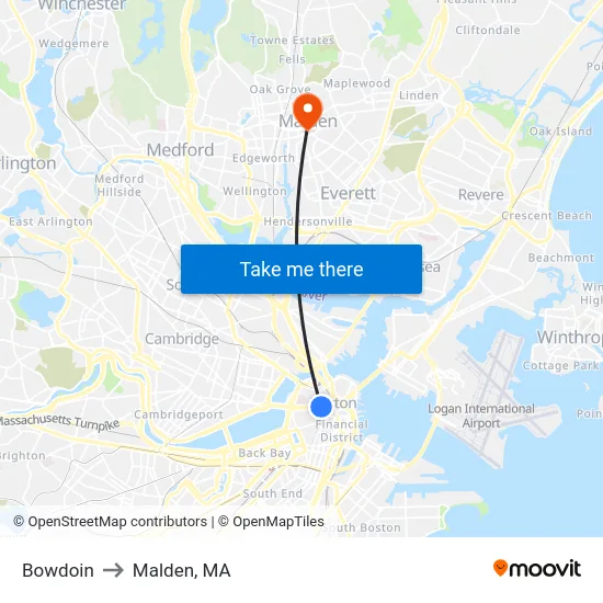 Bowdoin to Malden, MA map