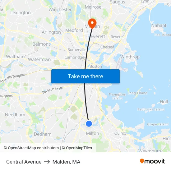 Central Avenue to Malden, MA map