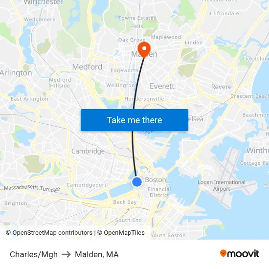 Charles/Mgh to Malden, MA map