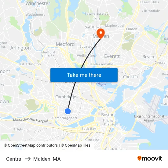 Central to Malden, MA map