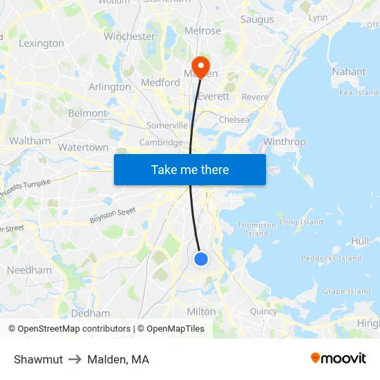 Shawmut to Malden, MA map