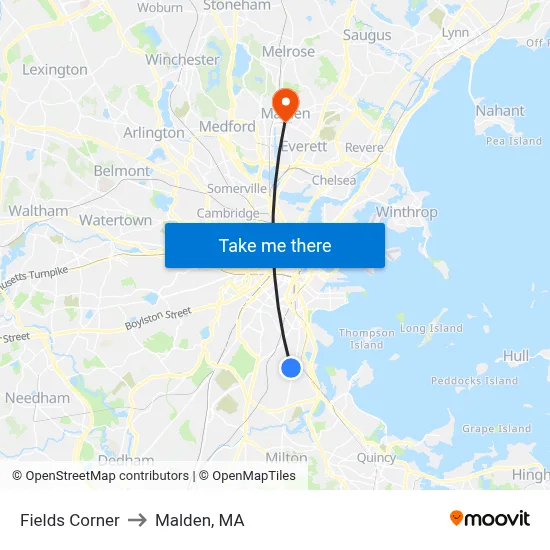 Fields Corner to Malden, MA map