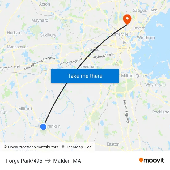 Forge Park/495 to Malden, MA map
