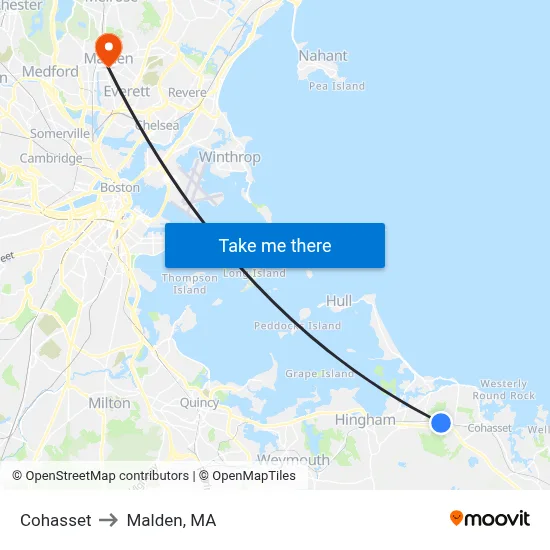 Cohasset to Malden, MA map