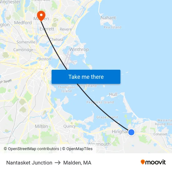 Nantasket Junction to Malden, MA map