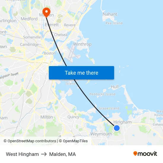 West Hingham to Malden, MA map