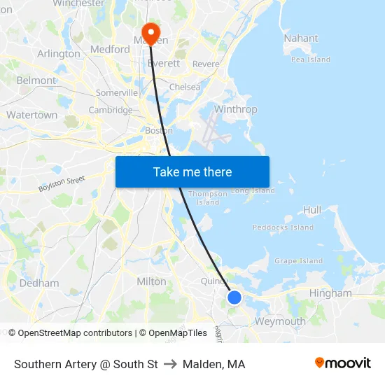 Southern Artery @ South St to Malden, MA map