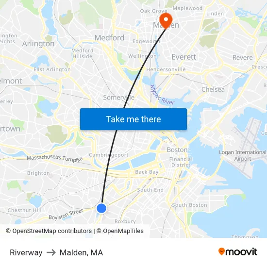 Riverway to Malden, MA map