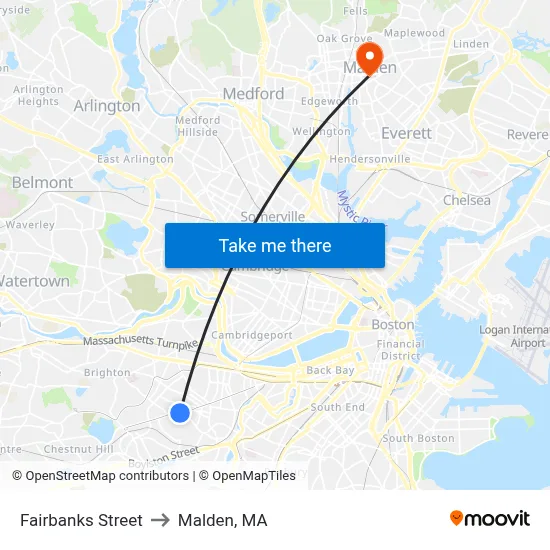 Fairbanks Street to Malden, MA map