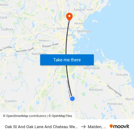 Oak St And Oak Lane And Chateau Westgate to Malden, MA map