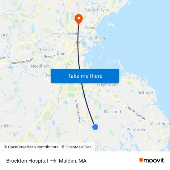 Brockton Hospital to Malden, MA map