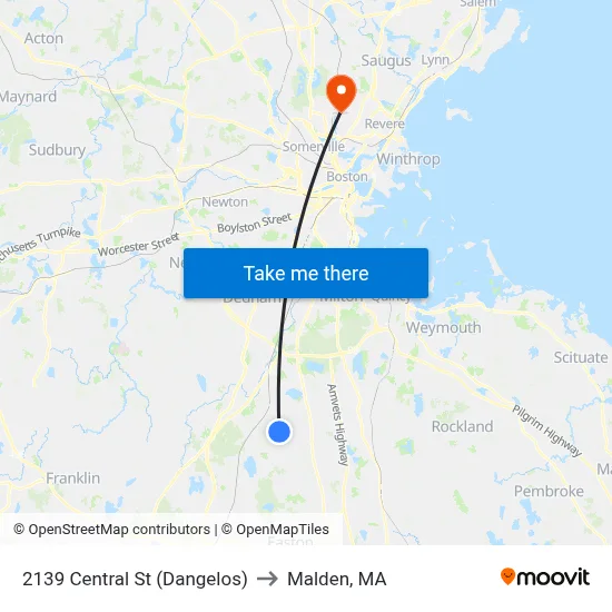 2139 Central St (Dangelos) to Malden, MA map
