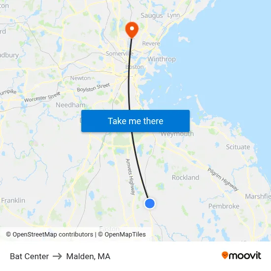 Bat Center to Malden, MA map