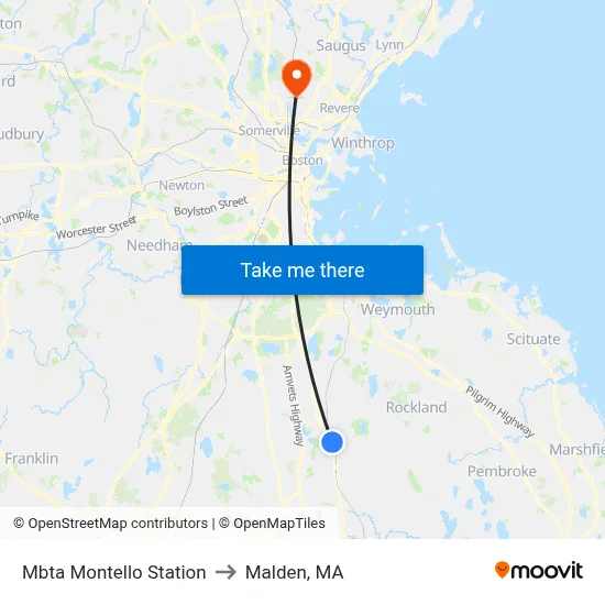 Mbta Montello Station to Malden, MA map