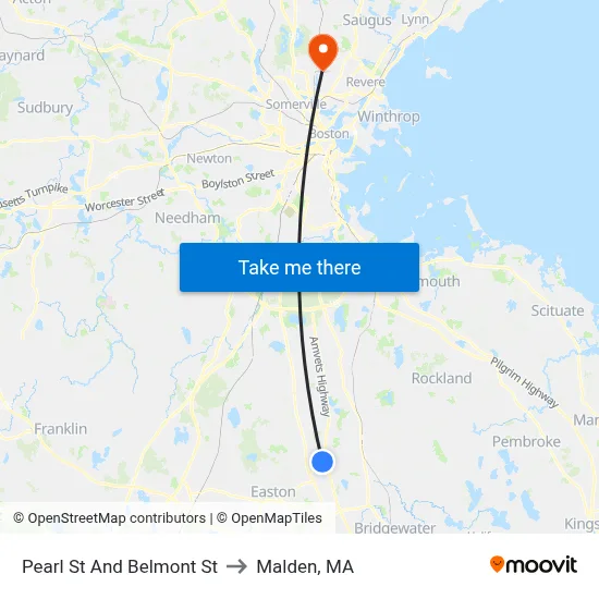 Pearl St And Belmont St to Malden, MA map