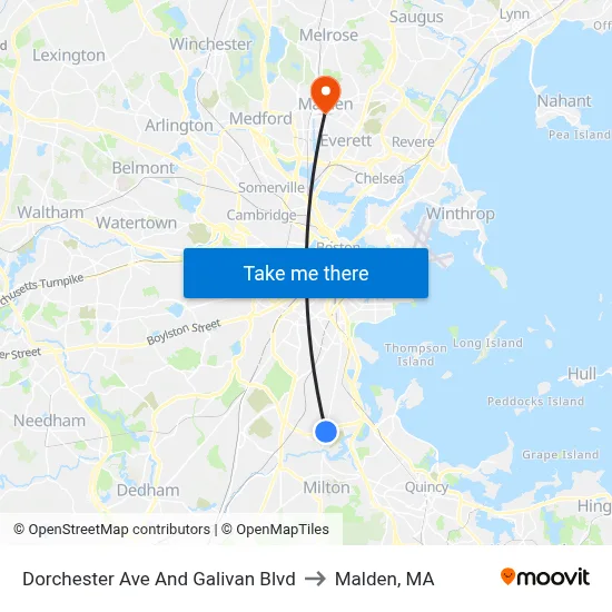 Dorchester Ave And Galivan Blvd to Malden, MA map