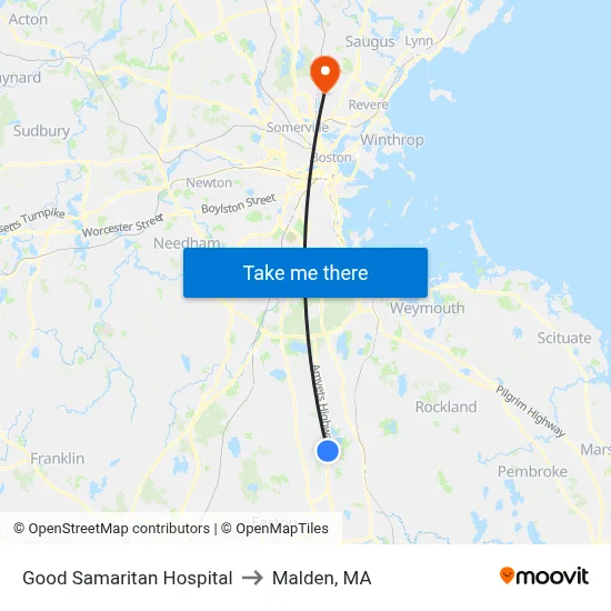 Good Samaritan Hospital to Malden, MA map